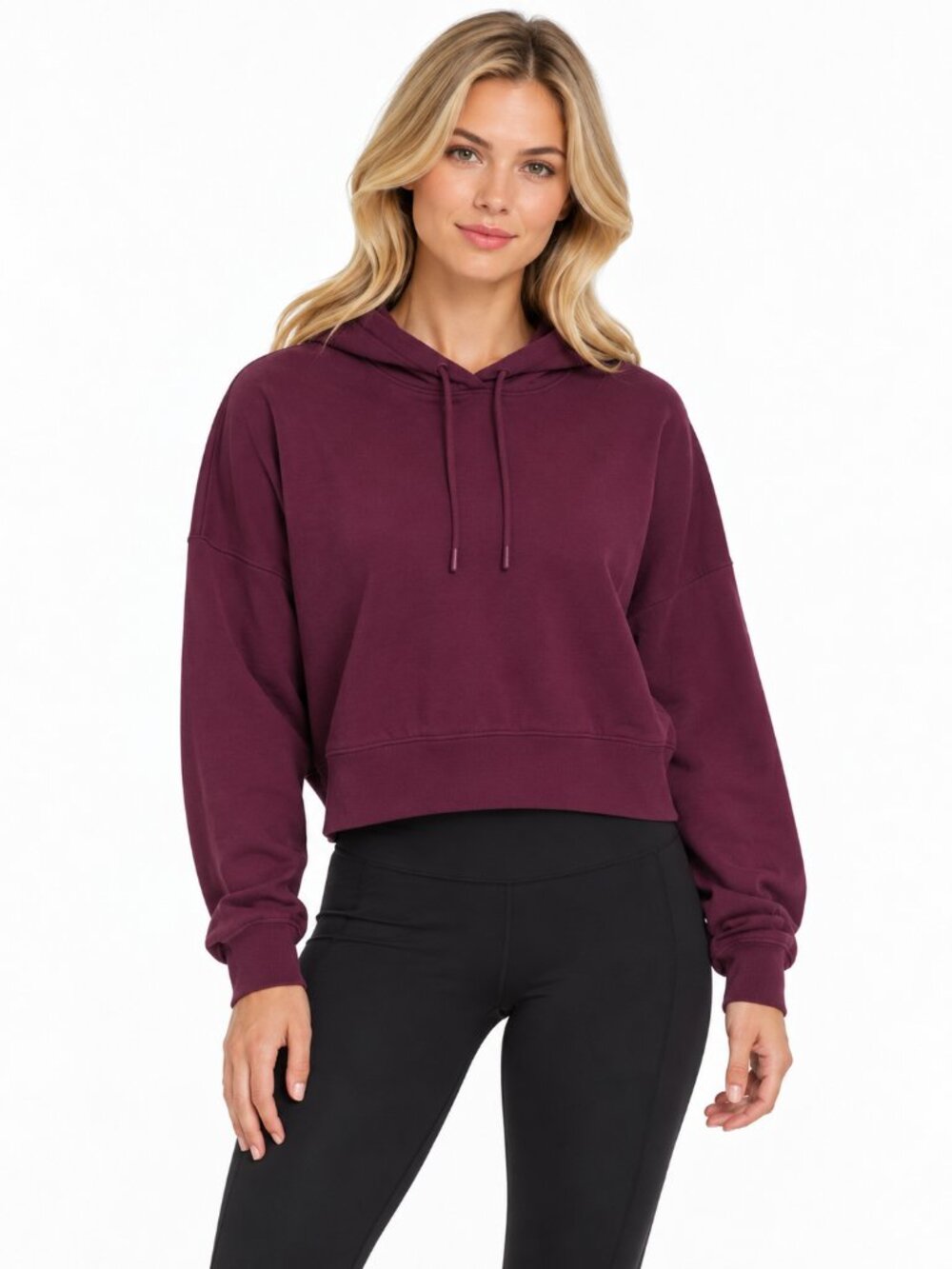 ALO Cropped Hoodie Sweatshirt Burgandy/Wine Color